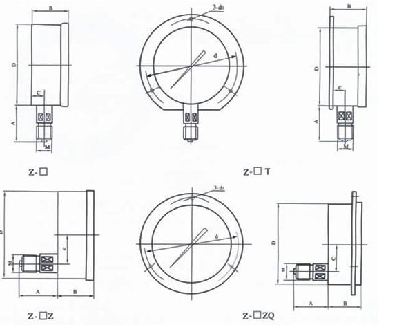 真空壓力(li)表外形尺寸(cùn)圖